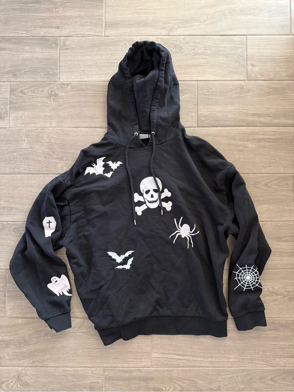 ASOS Black Halloween Skull Spider Crewneck Hoodie Cotton, Pirate, Goth, Oversize